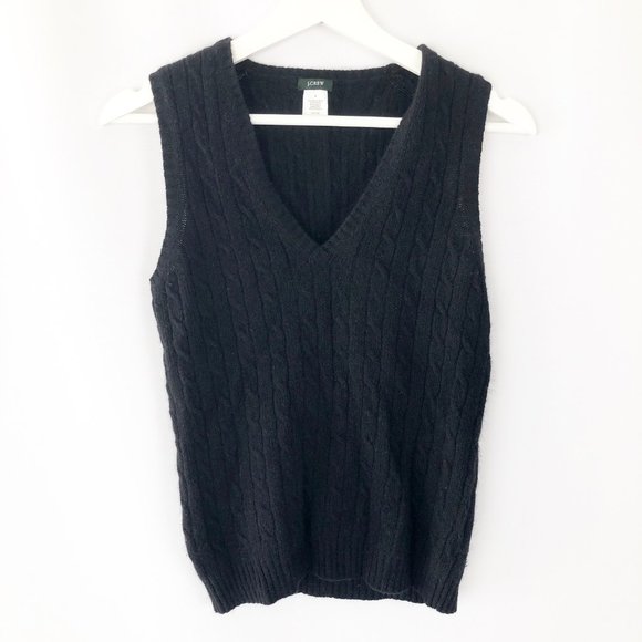 J.Crew Cable Knit Cashmere Merino Wool Angora V-Neck Sweater Vest Preppy School - Picture 2 of 10